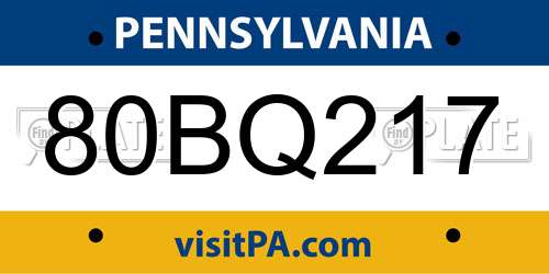 80BQ217 Pennsylvania License Plate