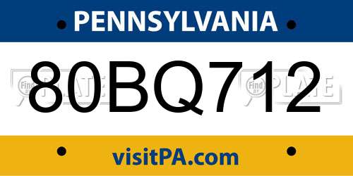 80BQ712 Pennsylvania License Plate