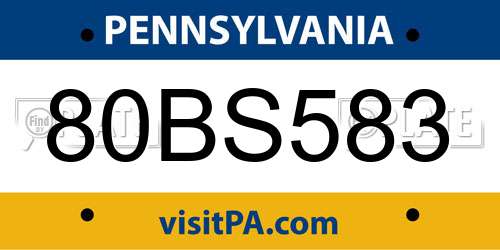 80BS583 Pennsylvania License Plate