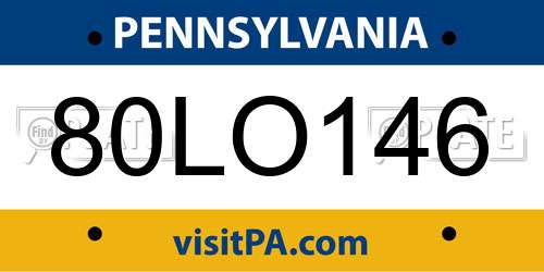 80LO146 Pennsylvania License Plate