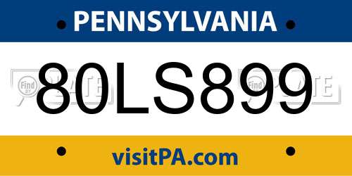 80LS899 Pennsylvania License Plate