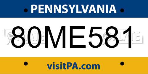 80ME581 Pennsylvania License Plate