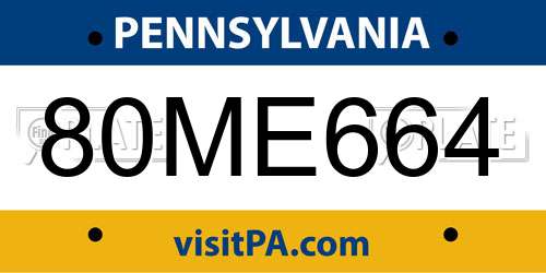 80ME664 Pennsylvania License Plate