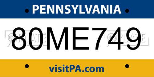 80ME749 Pennsylvania License Plate