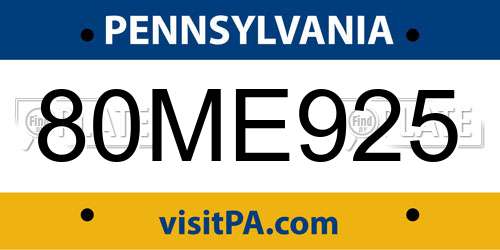 80ME925 Pennsylvania License Plate