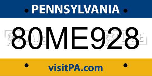 80ME928 Pennsylvania License Plate