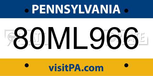 80ML966 Pennsylvania License Plate