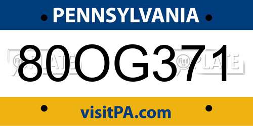 80OG371 Pennsylvania License Plate