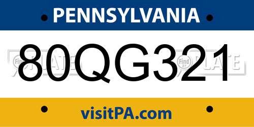80QG321 Pennsylvania License Plate