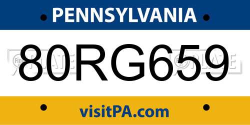 80RG659 Pennsylvania License Plate