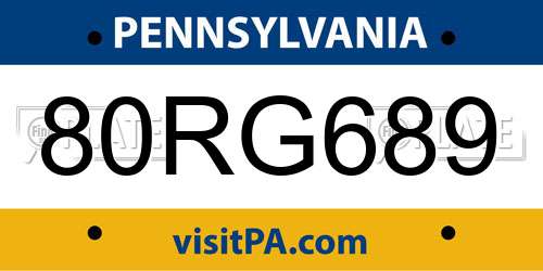 80RG689 Pennsylvania License Plate
