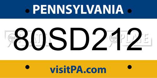 80SD212 Pennsylvania License Plate
