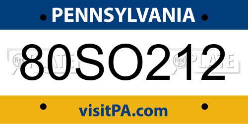 80SO212 Pennsylvania License Plate