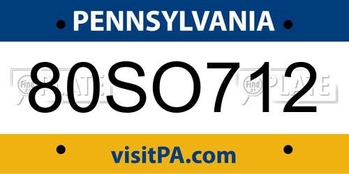 80SO712 Pennsylvania License Plate