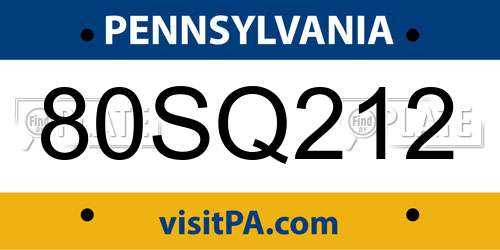 80SQ212 Pennsylvania License Plate
