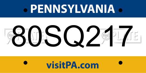 80SQ217 Pennsylvania License Plate