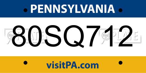 80SQ712 Pennsylvania License Plate