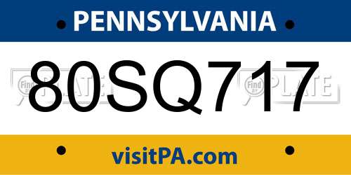 80SQ717 Pennsylvania License Plate