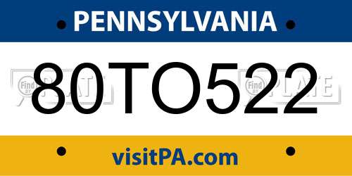 80TO522 Pennsylvania License Plate