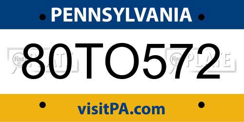 80TO572 Pennsylvania License Plate