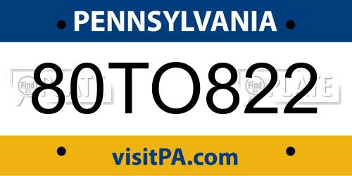 80TO822 Pennsylvania License Plate