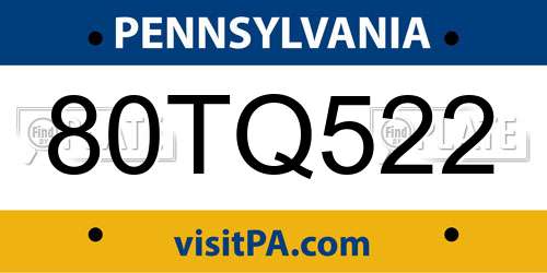 80TQ522 Pennsylvania License Plate