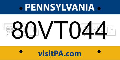 80VT044 Pennsylvania License Plate