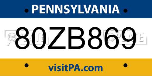 80ZB869 Pennsylvania License Plate
