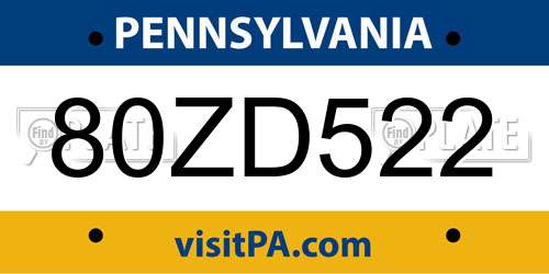 80ZD522 Pennsylvania License Plate