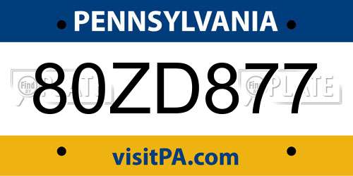80ZD877 Pennsylvania License Plate