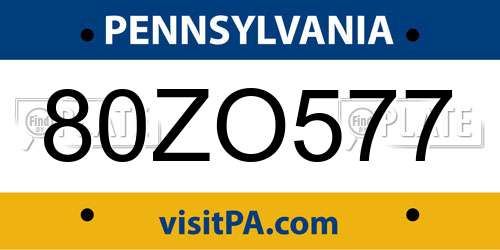 80ZO577 Pennsylvania License Plate