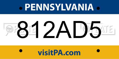 812AD5 Pennsylvania License Plate
