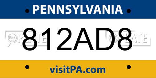 812AD8 Pennsylvania License Plate