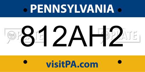 812AH2 Pennsylvania License Plate