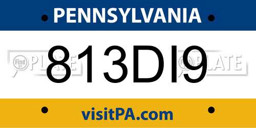 813DI9 Pennsylvania License Plate