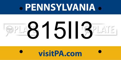 815II3 Pennsylvania License Plate