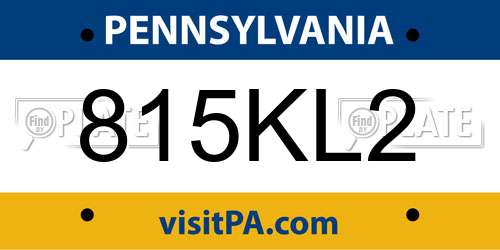 815KL2 Pennsylvania License Plate