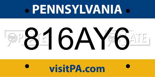816AY6 Pennsylvania License Plate
