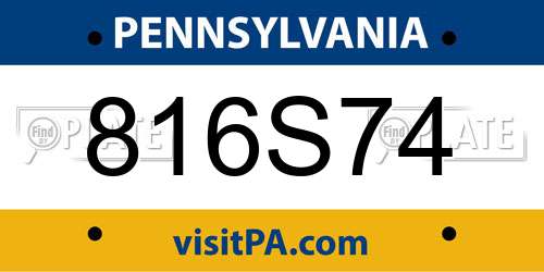 816S74 Pennsylvania License Plate