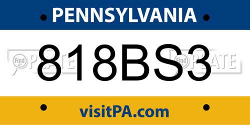 818BS3 Pennsylvania License Plate