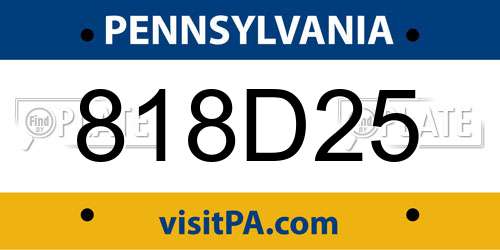818D25 Pennsylvania License Plate