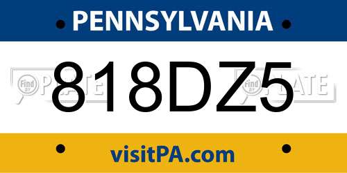 818DZ5 Pennsylvania License Plate