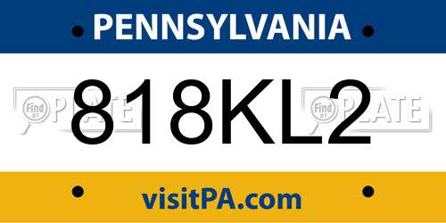 818KL2 Pennsylvania License Plate