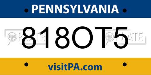 818OT5 Pennsylvania License Plate