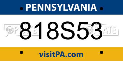 818S53 Pennsylvania License Plate