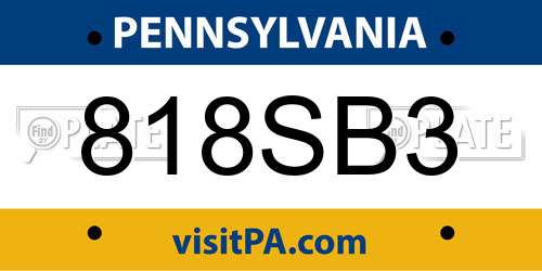 818SB3 Pennsylvania License Plate