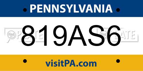 819AS6 Pennsylvania License Plate