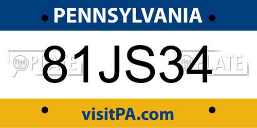 81JS34 Pennsylvania License Plate