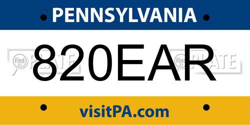 820EAR Pennsylvania License Plate