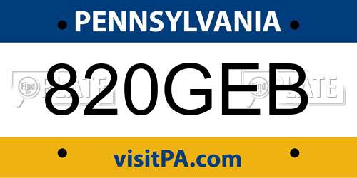 820GEB Pennsylvania License Plate